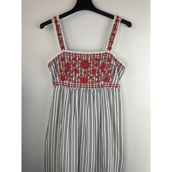 Kate Spade x Broome Street Sleeveless Midi Dress Floral Embroidered Stripe Large - Picture 4 of 16